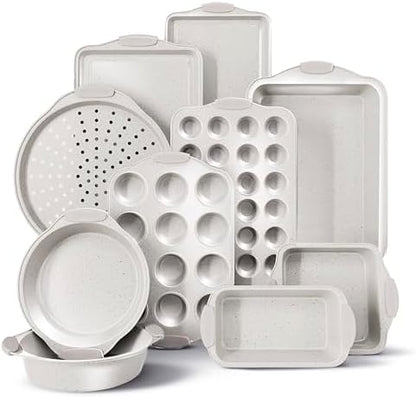 Country Kitchen Nonstick Stackable Bakeware Set - Heavy Duty, Durable, Easy Release Baking Set, Cream, 10 Pcs