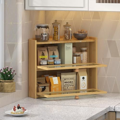 JANSNIMEN Corner Bread Box for Kitchen Countertop Bamboo Bread Holder