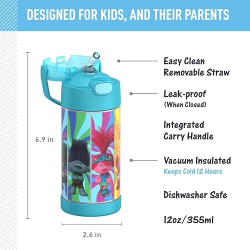 THERMOS FUNTAINER Water Bottle with Straw, 12oz, Trolls 3