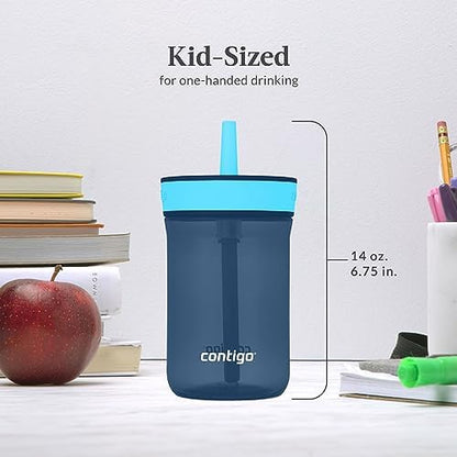 Contigo Kids’ Leighton Straw Tumbler with Spill-Proof Leak-Proof Lid 14oz Blueberry/Blue Raspberry (Pack of 4)