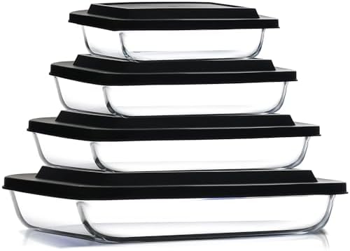 Nestl 8pc Glass Baking Dishes for Oven, Glass Food Storage Containers with Lids, Leakproof Casserole Dishes for Oven with Lid, Cooking, Microwave Oven Freezer Safe Bakeware, 9x13 Lasagna Pan Black