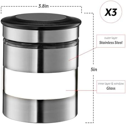 Le'raze Quality Stainless Steel Canister Set of 3 for Kitchen Counter with Glass Window & Airtight Lid - Food Storage Containers with Lids Airtight - Pantry Storage and Organization Set