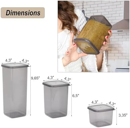 T&D HOME GOODS Storage Jars with Lid, Airtight, Set of 12 Storage Containers, BPA-Free, Storage Container for Cereal, Flour, Kitchen, Practical Organiser Kitchen, (12, 3 Square diff size)