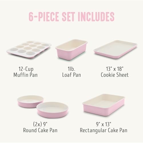 GreenLife 6 Piece Ceramic Nonstick Oven Bakeware Set, Pink
