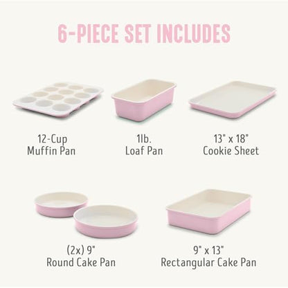 GreenLife 6 Piece Ceramic Nonstick Oven Bakeware Set, Pink
