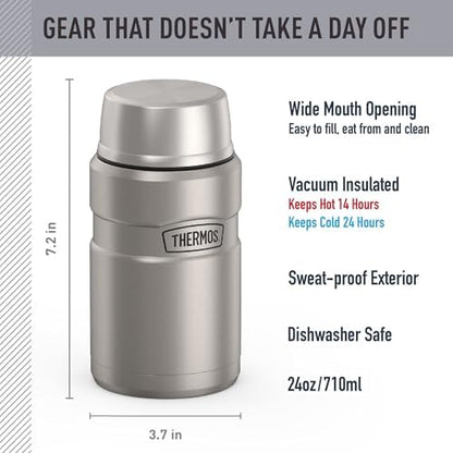 THERMOS Stainless King Food Jar with Bowl, 24oz, Matte Steel