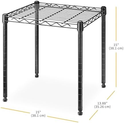 Whitmor 1 Tier Supreme Stacking Shelving Unit, Wire Metal Home Storage Organizer, 15" L x 14" W x 15" H, Black