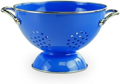 Reston Lloyd, 1.5 Quart Powder Coated Steel Kitchen Strainer Basket for draining Pasta, Vegetable and Fruit, Chrome Handles and Wide Stable Base, Azure