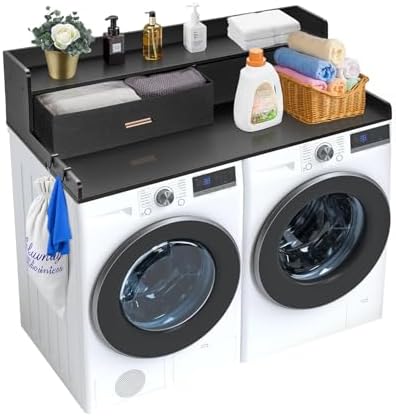 VEVOR Washer Dryer Countertop 2 Drawers, Laundry Topper with 2 Hooks, Black
