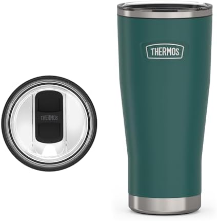 THERMOS Icon Series 24oz Stainless Steel Tumbler with Slide Lock Lid, Leakproof, Fits Cupholder, Dishwasher Safe, Griptec™ Non‑Slip Base, Keeps Drinks Hot 6 Hrs/Cold 22 Hrs, Spruce