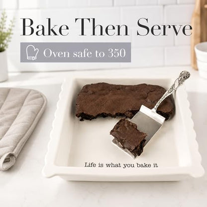Mud Pie Ceramic Brownie Pan Set with Silverplate Server