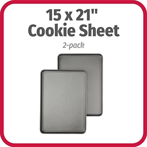 GoodCook Everday Nonstick Carbon Steel 15” x 21” Baking Sheet Set, 2 Pack – Extra-Large Carbon Steel Cooking Pans, Bakeware Set, Cookie Sheets for Baking, Oven Pan Set