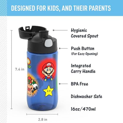 THERMOS FUNTAINER 16oz Plastic Bottle with Spout Lid, Mario