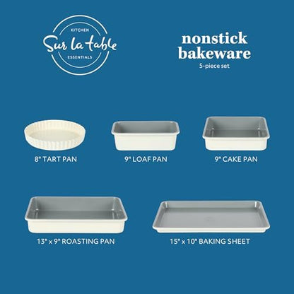 Sur La Table Kitchen Essential Carbon Steel Baking Pans Bakeware Set W/Premium PFOA, PFAS, PTFE Free Grey Non stick - Linen White Exterior