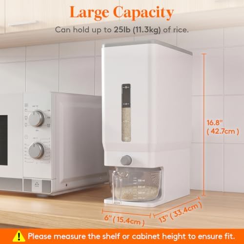 Lifewit Rice Container 29 Lbs, One-Press Dispenser, White 2 Packs