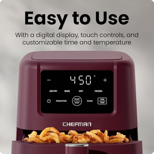 Chefman Compact Air Fryer 3.5 QT - Slim Design Fits Small Kitchens, 4-in-1 Air Fry, Bake, Dehydrate, Frozen, 450°F Max Temp, Narrow Footprint Saves Counter Space, Nonstick Ceramic, Dishwasher-Safe