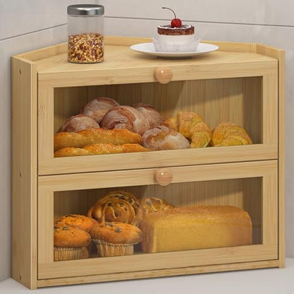 JANSNIMEN Corner Bread Box for Kitchen Countertop Bamboo Bread Holder