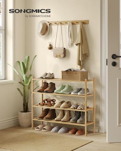 SONGMICS Bamboo Shoe Rack, 4-Tier Stackable Shoe Organizer, for 15-20 Pairs