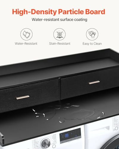 VEVOR Washer Dryer Countertop 2 Drawers, Laundry Topper with 2 Hooks, Black