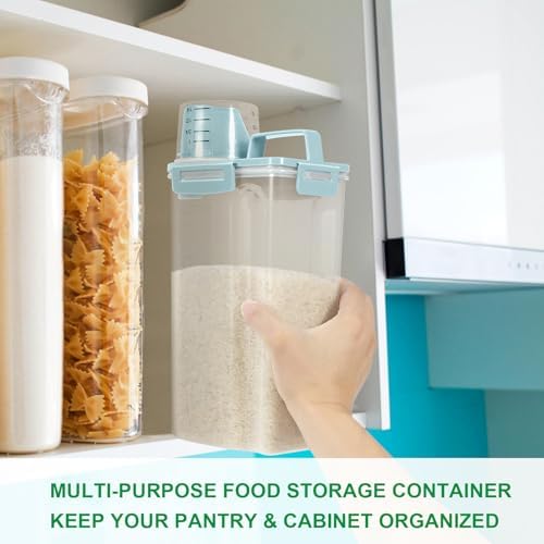 TBMax Rice Container Cereal Storage Container 2 Pack 5 Lbs, Plastic Kitchen Pantry Food Storage Container with Cup, Small Pet Dog Cat Food Dispenser -Blue
