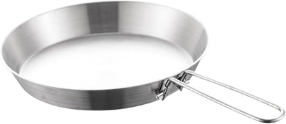 Stainless Steel Camping Fry Pan Cookware Foldable Handle Easy to Clean Multipurpose Outdoor Cooking Griddle Non Stick Skillet, 20cm