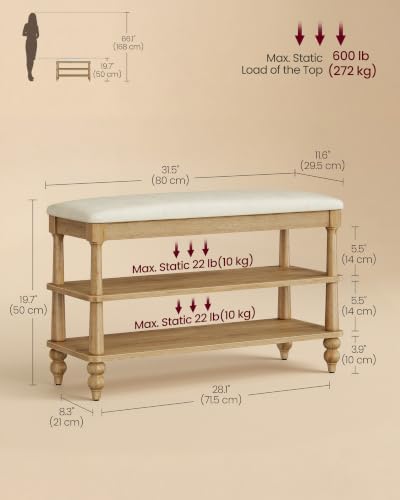 VASAGLE 2-Tier Shoe Bench, Wooden Entryway Bench, 31.5 Inches Width