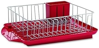 Farberware Classic Large Rust Resistant Full Dishrack with Removable 3 Compartment Flatware Caddy, Andlged Drain Board, 3-Piece, Red