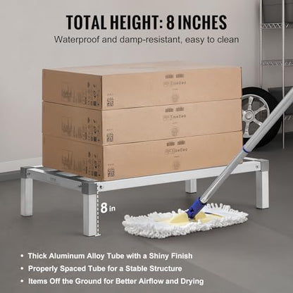 VEVOR Aluminum Dunnage Rack, 36” x 20” Commercial Food Floor Rack, 8” Off The Floor, 1000 lbs Capacity All-Welded Aluminum Storage, for Storage in Restaurants, Kitchens, Garages and Vehicles