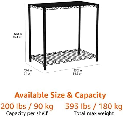 Amazon Basics 2-Shelf Stackable Storage, 13.3" D x 23.2" W x 22.2" H, Black