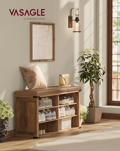 VASAGLE Shoe Storage Bench with Removable Cushion, Adjustable Shelves
