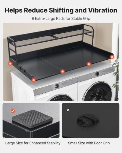 VEVOR Washer Dryer Countertop with Shelf, 54 x 27 in Wooden Washer and Dryer Topper with Shelf and 2 Hooks, Laundry Machine Topper for Laundry Closet Pantry Counter Organization and Storage, Black