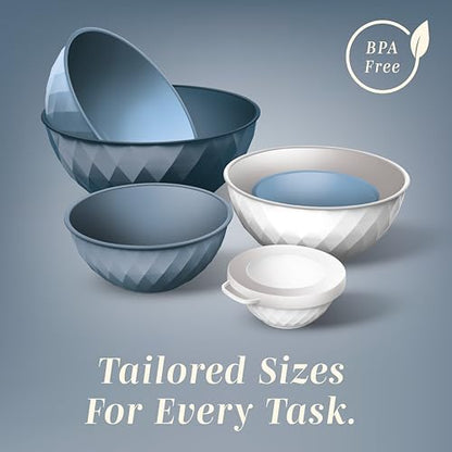 COOK WITH COLOR Mixing Bowls with Lids - 12 Piece Plastic Nesting Bowls Set includes 6 Prep Bowls and 6 Lids, Microwave Safe Mixing Bowl Set, Denim Diamond