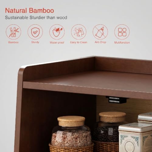 Walnut Brown Bread Box 2 Tier, Double Layer Breadbox for Kitchen Countertop