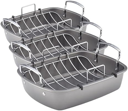 Circulon Nonstick Roasting Pan/Roaster with Rack - 17 Inch x 13 Inch,Gray,(Pack of 3)