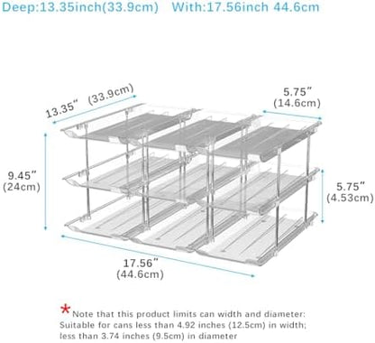 Can Organizer For Pantry, Adjustable Height And Width Canned Goods Organizer, Roller Soup Can Organizer Holds Up to 36 Cans for Kitchen Cabinet or Refrigerator(CLear 3 Tier)