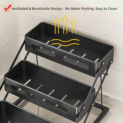 Bokelai Spice Rack for Countertop 3 Tier Foldable Seasoning Organizer Jars Storage Holder Step Shelf for Cabinet Kitchen Black