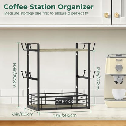 EsLuker.ly Coffee Mug Cup Holder Tree Bar Station Organizer, 2 Tier Grey Oak