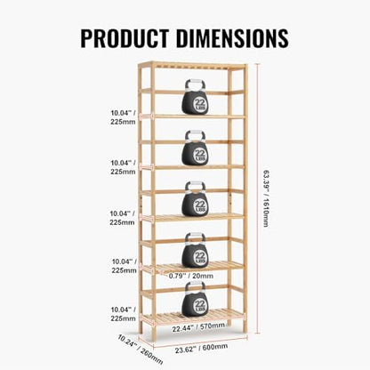 VEVOR 6-Tier Bamboo Shelf, Open Wood Bookshelf, Display Storage Rack Organizer, Freestanding Flower Plant Stand, Multifunctional Bamboo Bookshelf Ideal for Bathroom, Bedroom, Office, Study, Natural