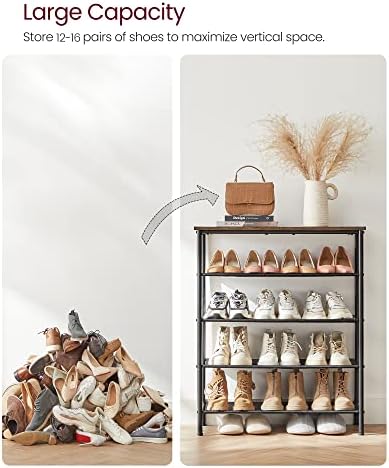 VASAGLE 5-Tier Shoe Rack, 12-16 Pairs, Steel Frame