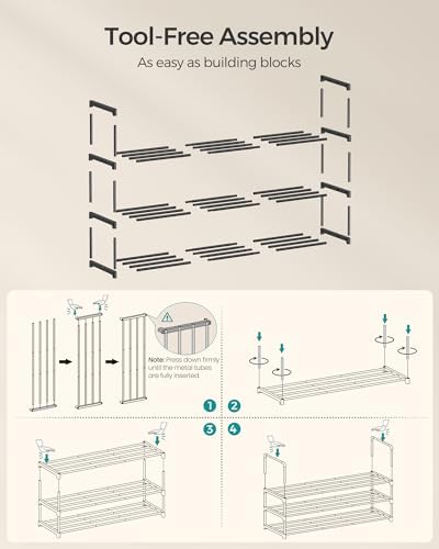SONGMICS Shoe Rack, 3-Tier Shoe Organizer, Metal Storage Shelf