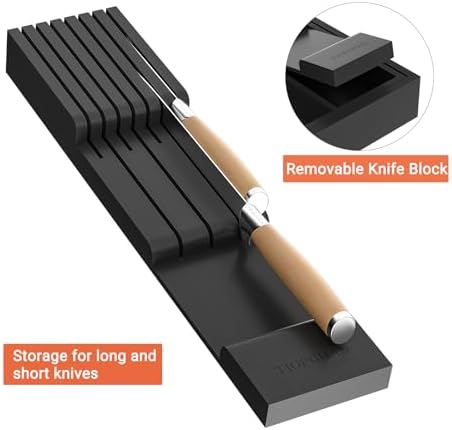 TIOPGHAD Expandable Bamboo Silverware Drawer Organizer Kitchen Tray, Black