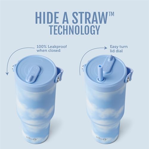 Ello Oasis Go+ 26oz Insulated Stainless Steel Tumbler with Straw, Clouds