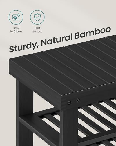 SONGMICS Shoe Rack Bench, 4 Tier Bamboo, 11.3 x 27.6 x 20.5 Inches