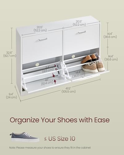 VASAGLE Shoe Cabinet with 4 Flip Doors, for 16-28 Pairs of Shoes