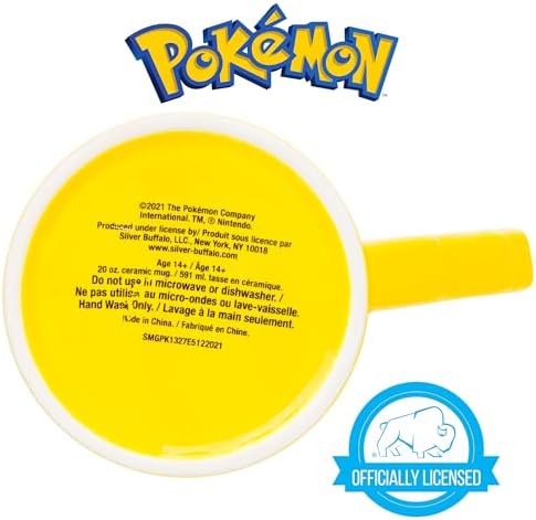 Silver Buffalo Pokemon Pikachu with Lightening Bolt 3D Sculpted Handle Ceramic Mug, 20 Ounces
