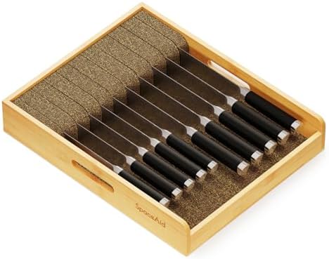 SpaceAid Large Knife Drawer Organizer Bamboo Insert Dock, Kitchen Steak Knives Holder Organizers Block for Drawer in Storage Organization (Large)