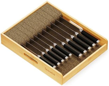 SpaceAid Large Knife Drawer Organizer Bamboo Insert Dock, Kitchen Steak Knives Holder Organizers Block for Drawer in Storage Organization (Large)