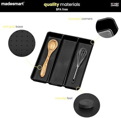 madesmart Classic 3 Compartment Utensil Tray, Carbon