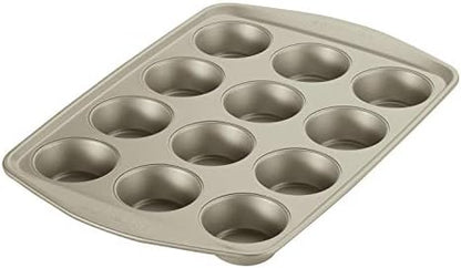 Rachael Ray Nonstick Bakeware Set without Grips includes Nonstick Baking Pan with Lid and Muffin Pan / Cupcake Pan - 3 Piece, Silver
