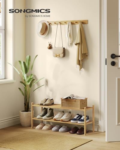 SONGMICS Bamboo Shoe Rack, 2-Tier Stackable Shoe Organizer, for 9-12 Pairs
